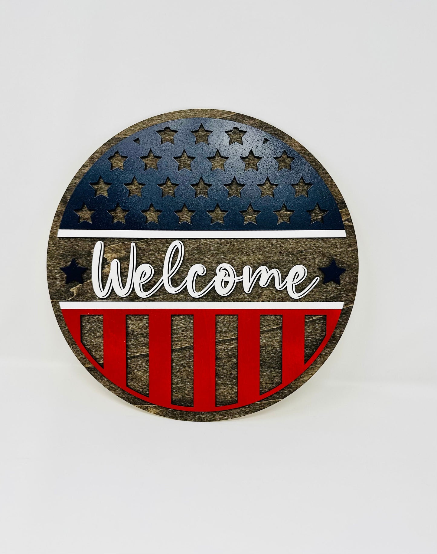 Patriotic Welcome Door Sign, USA Welcome Sign, 4th of July, Red White Blue Welcome Sign, Independence Day Flag Decor Door Hanger USA Flag