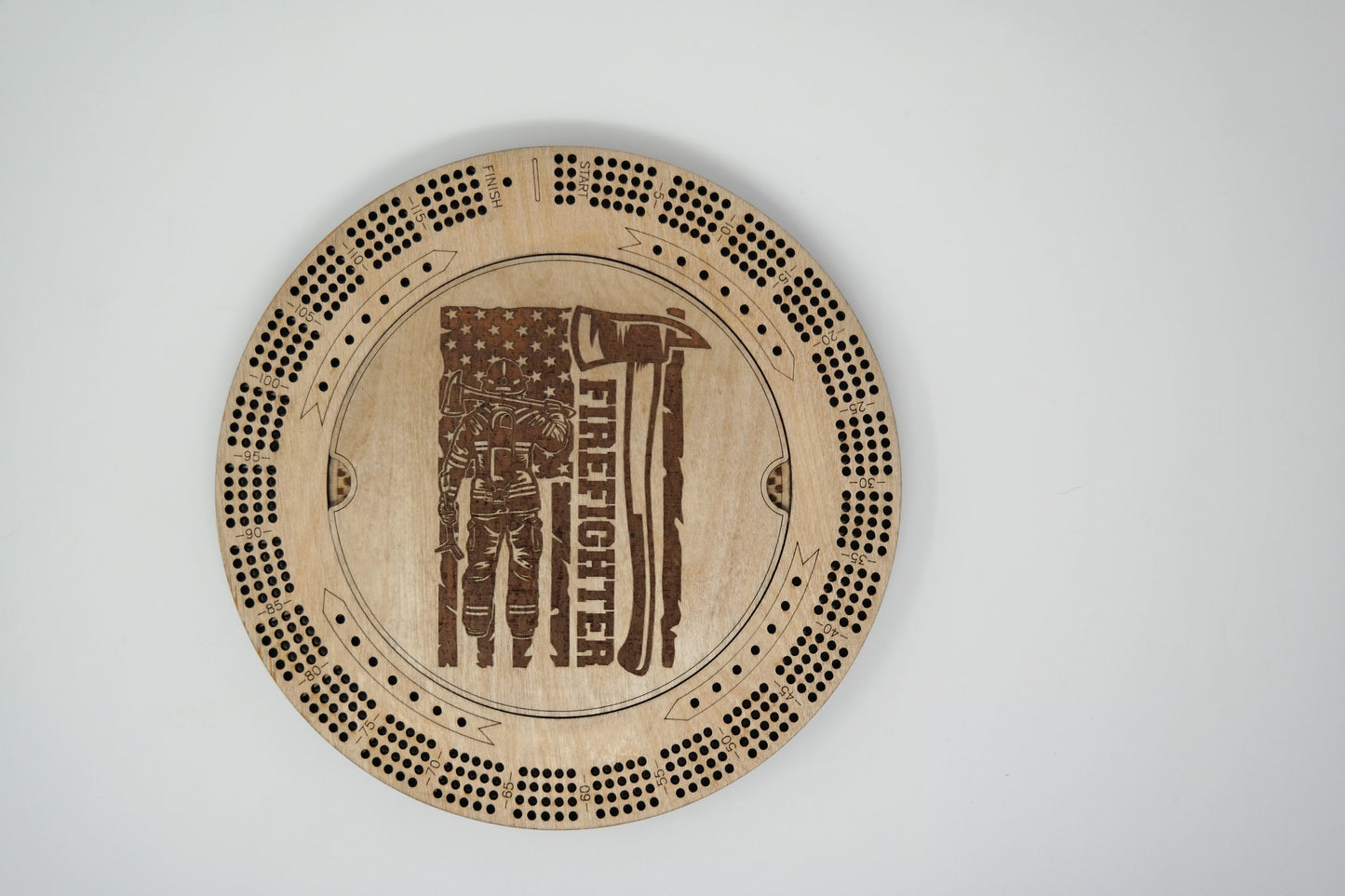 Firefighter Custom Cribbage Board with Name, Round Cribbage Board Lid, Firefighter personalized gift, Fire Flag Fireman Firefighter Gift