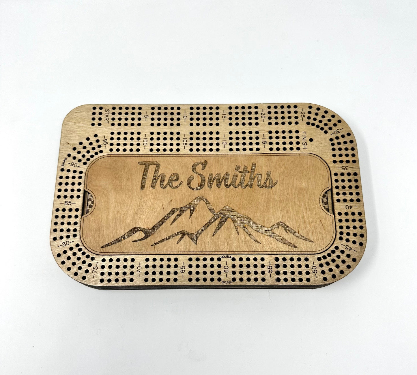 Custom Travel Size Cribbage Board With Name and storage, Engraved 4 Track Cribbage Board with Mountain with Lid, Game Board Game Lover