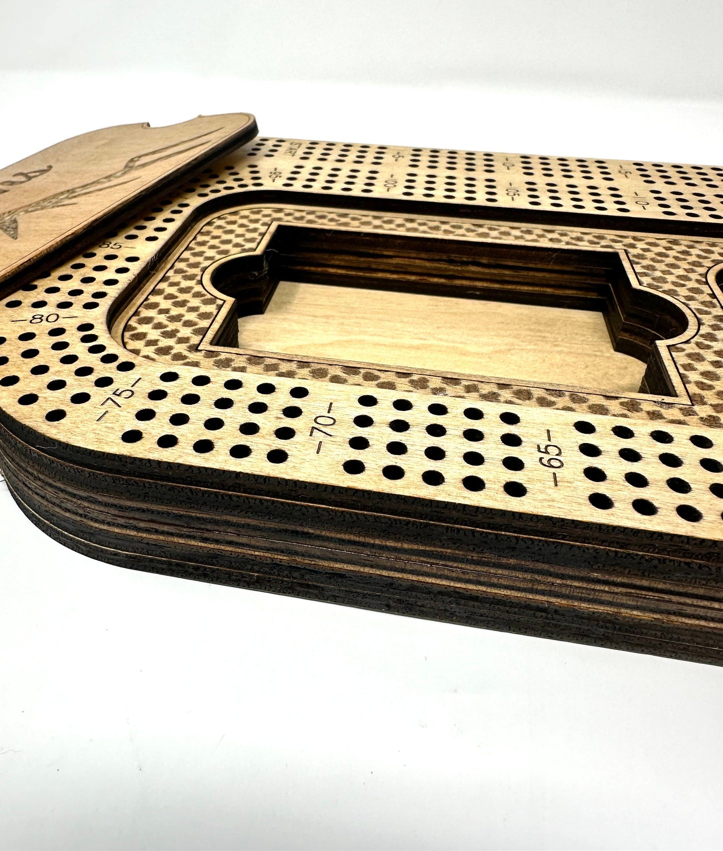 Custom Travel Size Cribbage Board With Name and storage, Engraved 4 Track Cribbage Board with Mountain with Lid, Game Board Game Lover