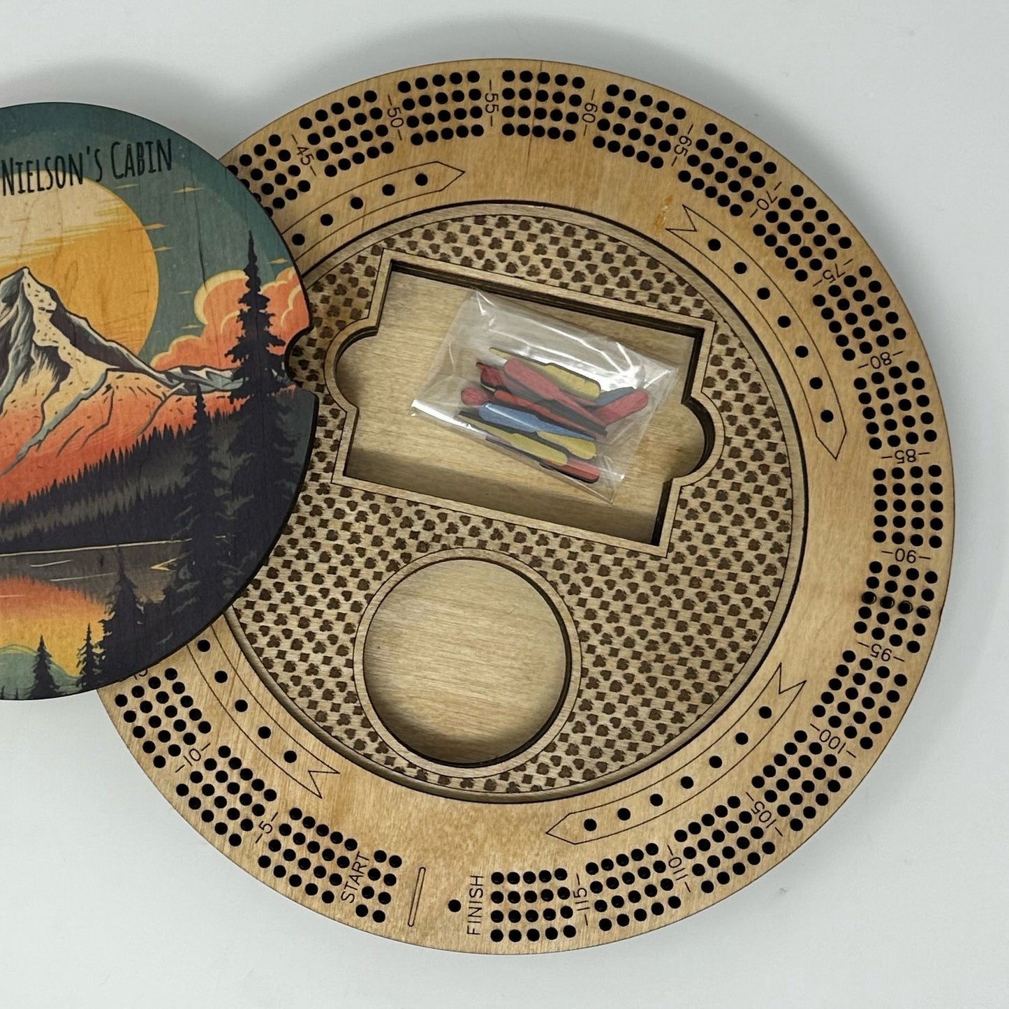 Photo Cribbage Board Gift, Logo, Personalized Round 4 Track Color Cribbage Board, Unique Cribbage, Your Design, Your Custom Image with Text