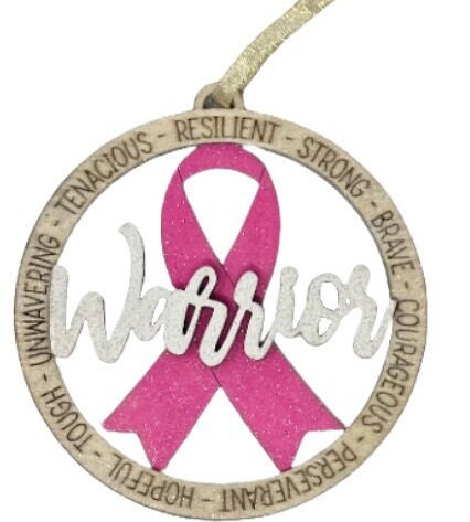 Breast Cancer Warrior Christmas Ornament, Breast Cancer Ornament, Pink Ribbon Ornament, Breast Cancer Gift