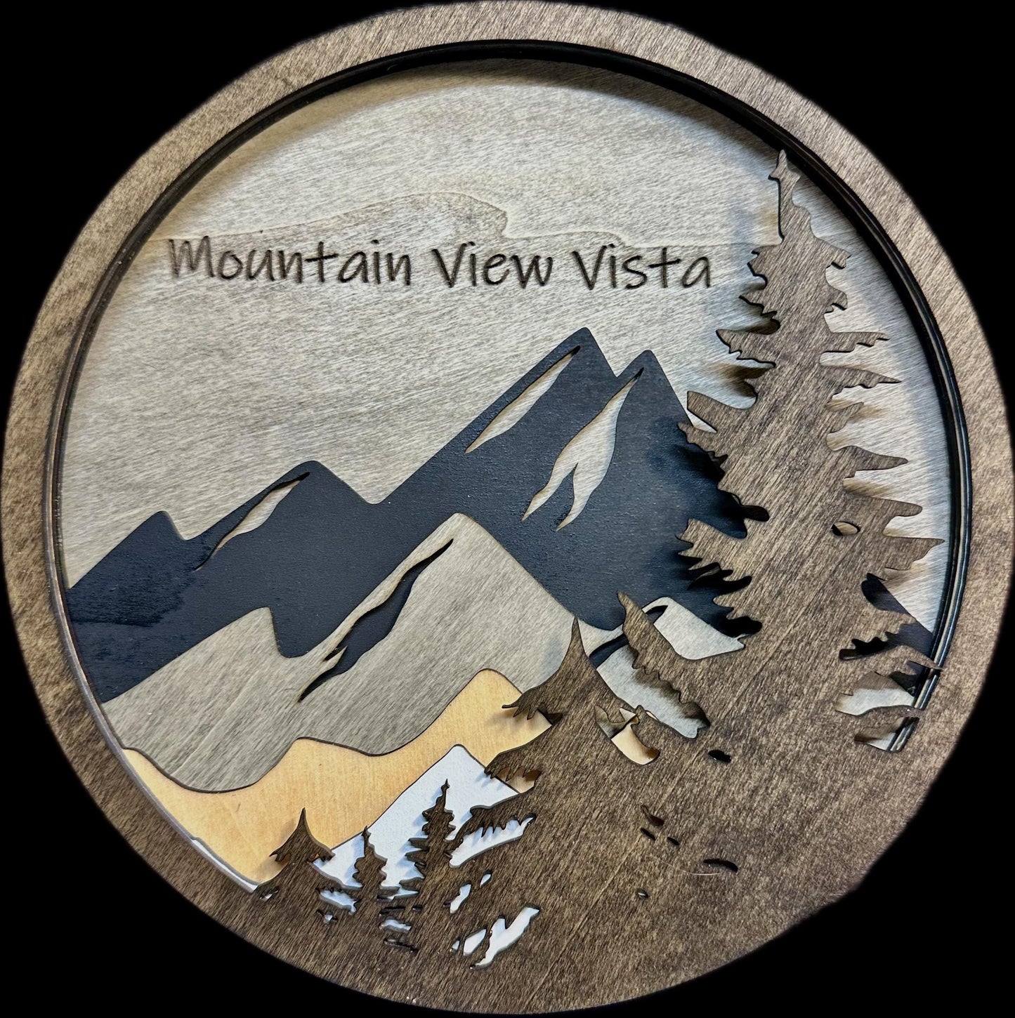 Custom Wood Layered Mountain View, Display Mountain, Outdoor Mountain Tree Custom Engraved, Personalized Name Date Unique Gift, Rustic