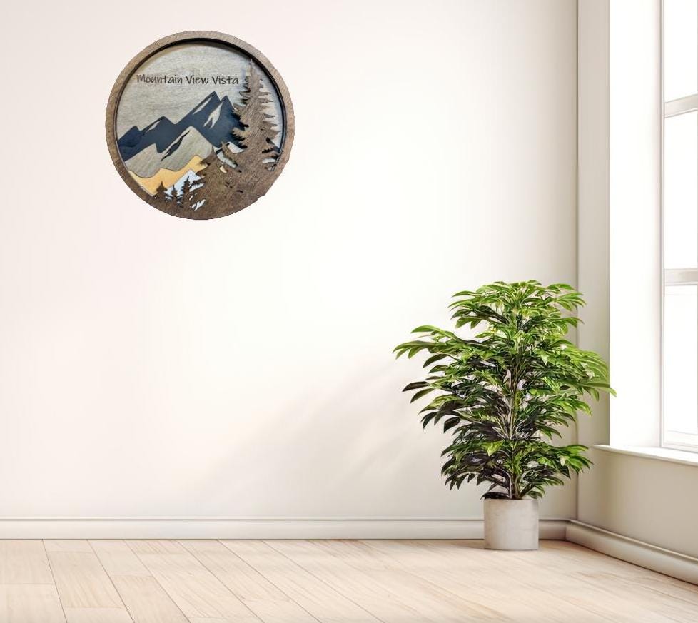 Custom Wood Layered Mountain View, Display Mountain, Outdoor Mountain Tree Custom Engraved, Personalized Name Date Unique Gift, Rustic