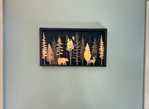 Multi Layer Wood Forest Wall Art, Trees Wildlife Wall Art, 3D Wall Decor, Unique Wall Art, Uncommon Wall Art, Art Gift, Art Lover