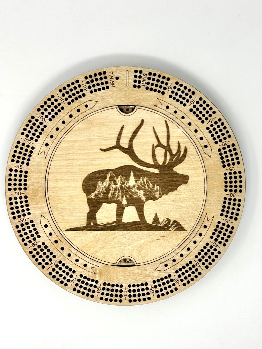 Custom Cribbage Board Moose Elk Buck Mountains Hunting Round Cribbage Board 4 Track Cribbage Board with Pegs Game Board Lover Unique Gift