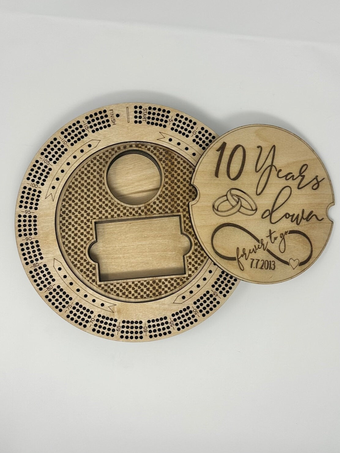 Custom Cribbage Board Anniversary Cribbage Board Wedding Gift Housewarming Round Cribbage Board Est Year Engraved Cribbage Board Game Lover