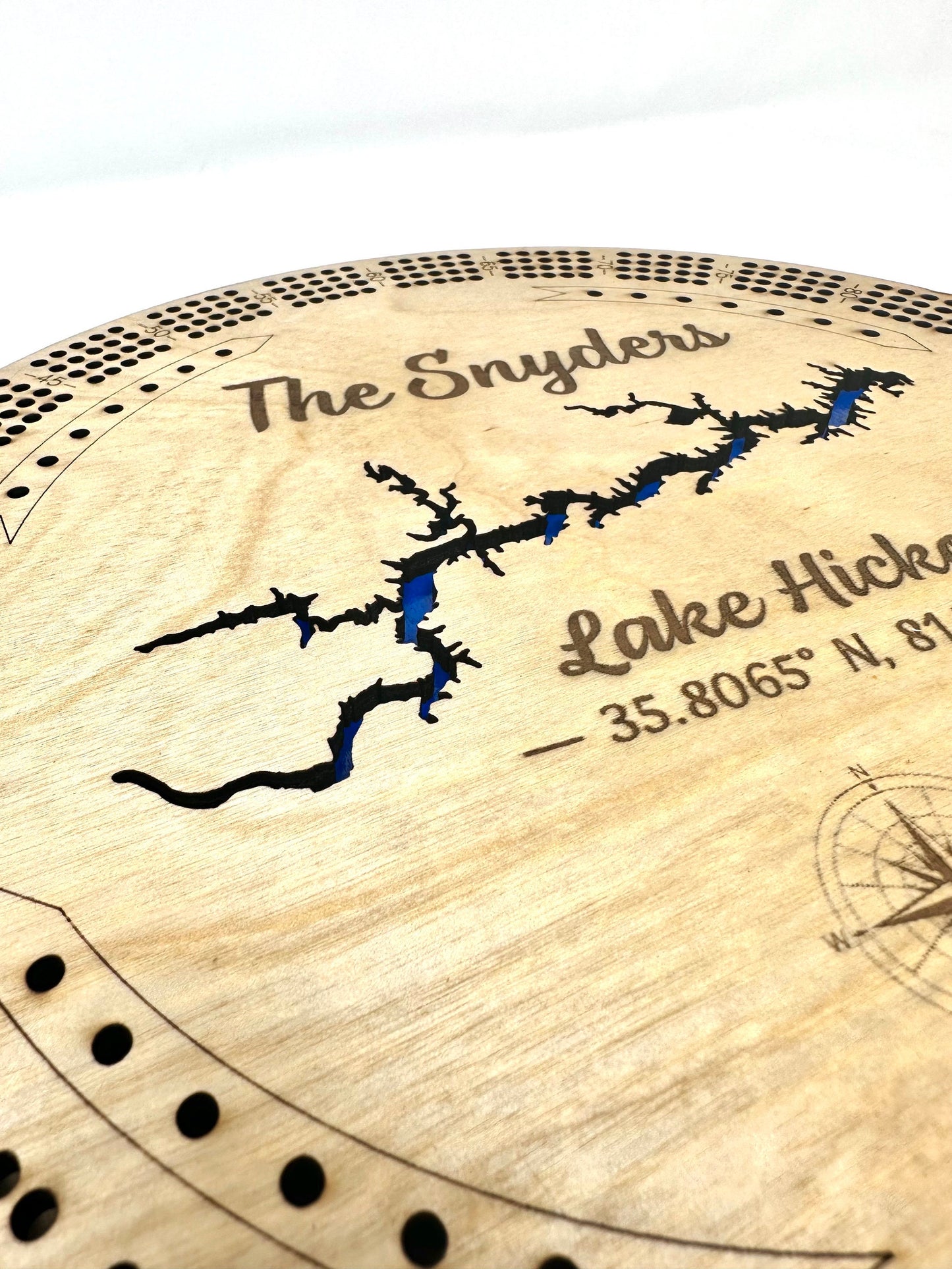 Custom Lake Cribbage Board with Name, Engraved Cribbage Board with Any Lake, 4 Track Round, Unique Cribbage Board, Custom Gift, Custom Lake
