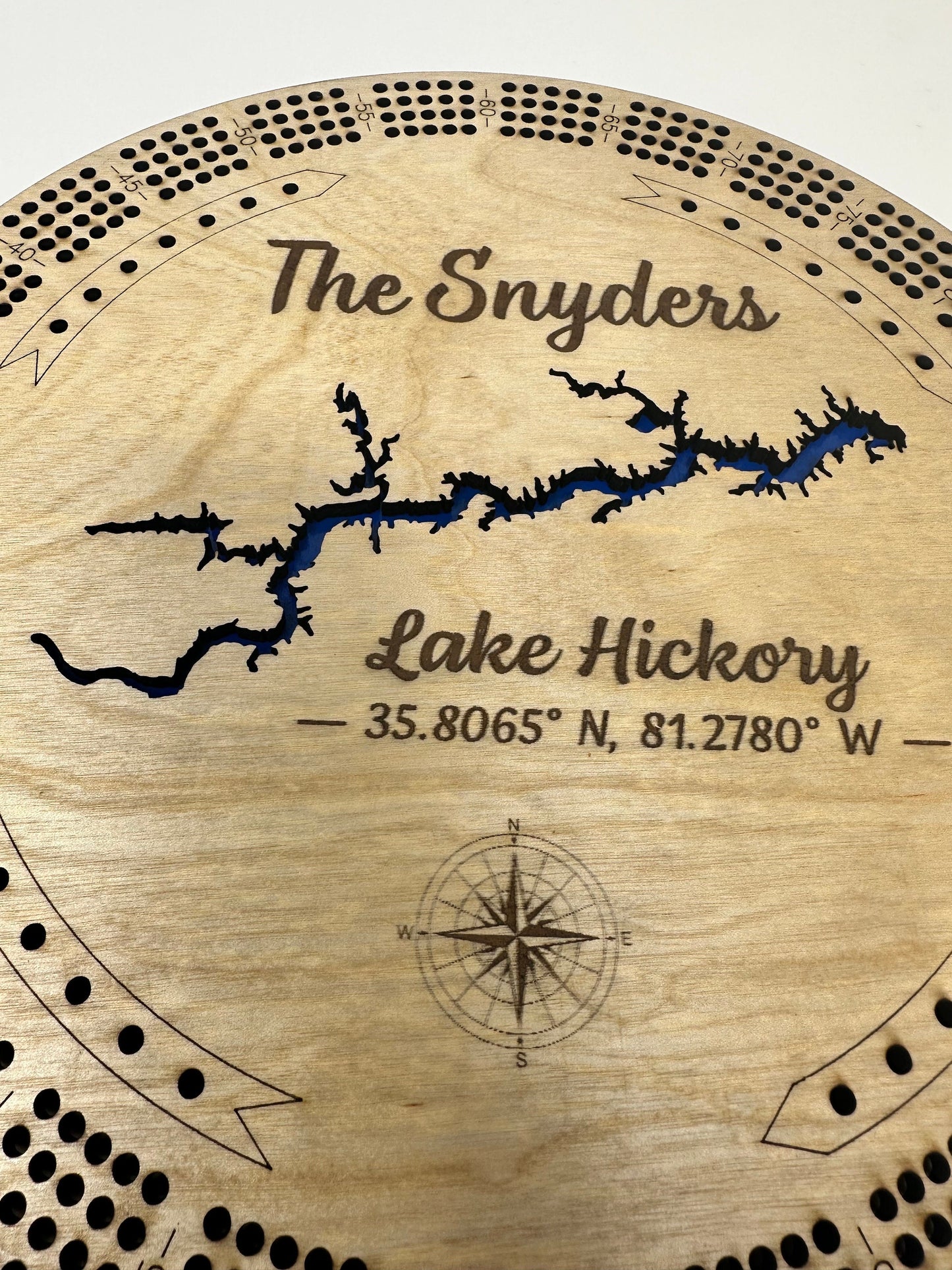 Custom Lake Cribbage Board with Name, Engraved Cribbage Board with Any Lake, 4 Track Round, Unique Cribbage Board, Custom Gift, Custom Lake