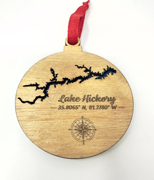 Lake Christmas Ornament with Coordinates, Any Lake Custom Ornament
