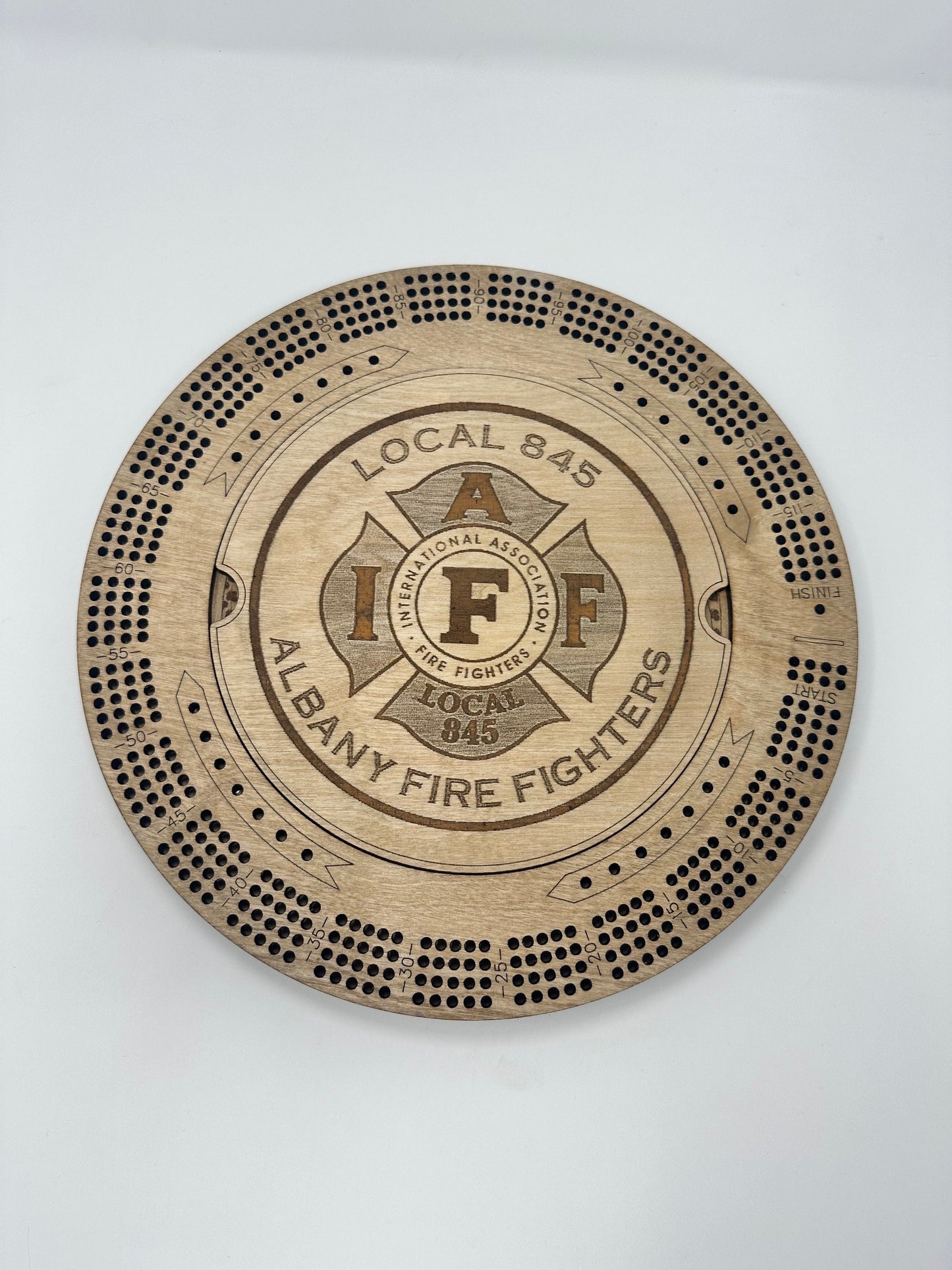 Company Logo Cribbage Board, Corporate Gift, Employee Gift Round Cribbage Board with Name, Logo, pegs, 4 Track Cribbage Board Family game