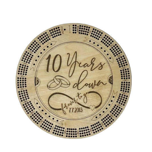 Custom Cribbage Board Anniversary Cribbage Board Wedding Gift Housewarming Round Cribbage Board Est Year Engraved Cribbage Board Game Lover