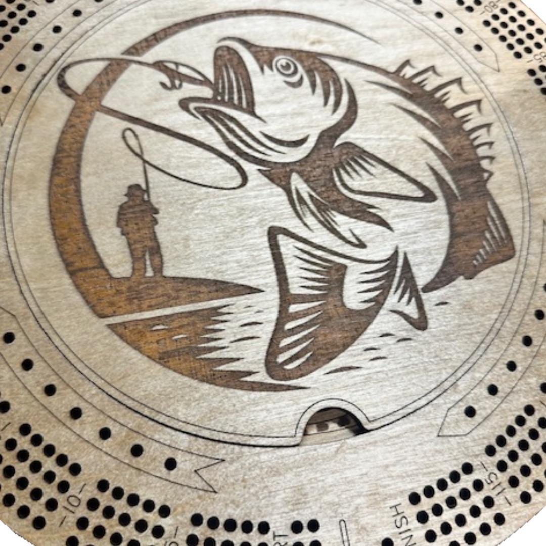 Custom Fishing Cribbage Board Fly Fishing Love to Fish Bass Fisherman Fishing Game 4 Track Cribbage with Pegs with Storage Fisherman Gift