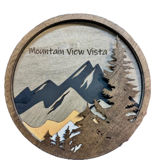 Custom Wood Layered Mountain View, Display Mountain, Outdoor Mountain Tree Custom Engraved, Personalized Name Date Unique Gift, Rustic