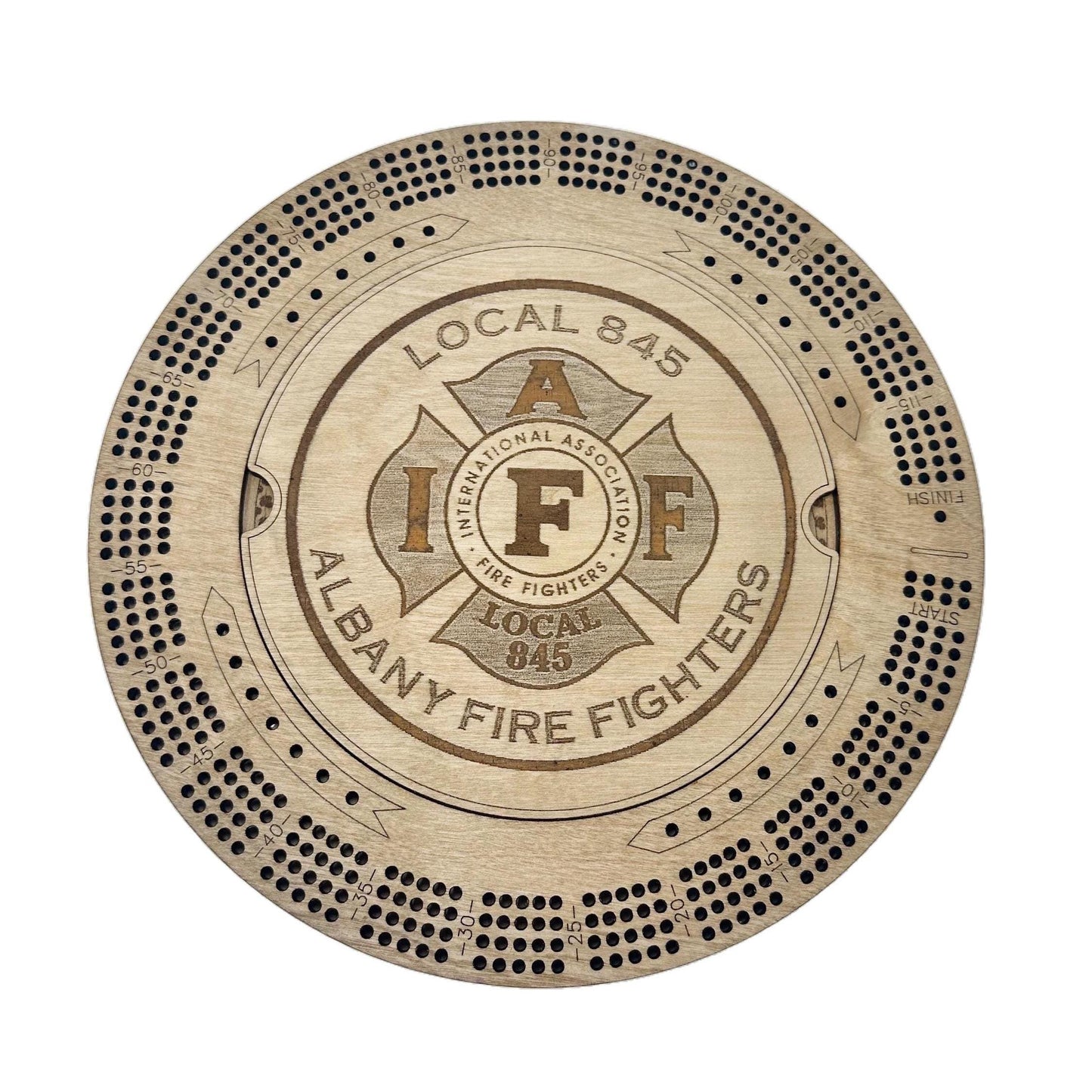 Company Logo Cribbage Board, Corporate Gift, Employee Gift Round Cribbage Board with Name, Logo, pegs, 4 Track Cribbage Board Family game