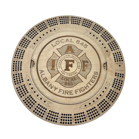 Company Logo Cribbage Board, Corporate Gift, Employee Gift Round Cribbage Board with Name, Logo, pegs, 4 Track Cribbage Board Family game