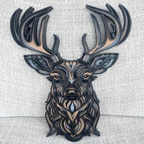 Multi Layer Deer Buck Wall Art, 3D Deer Wall Decor, Mandala Deer, Unique Wall Art, Uncommon Wall Art, Art Gift, Art Lover, Hunter Gift