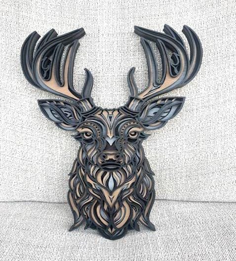 Multi Layer Deer Buck Wall Art, 3D Deer Wall Decor, Mandala Deer, Unique Wall Art, Uncommon Wall Art, Art Gift, Art Lover, Hunter Gift